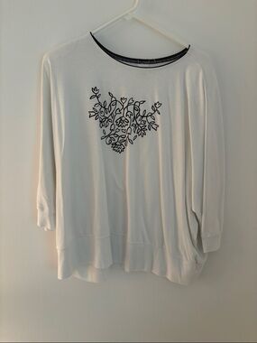 Jantzen Cream Long Sleeve Top with Black Floral Motif